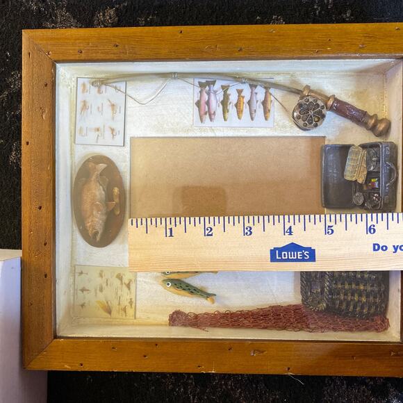 Fishing Shadow Box Frame HEAVY Cabin Textured Rustic Decor mancave Fathers Day - Picture 3 of 11